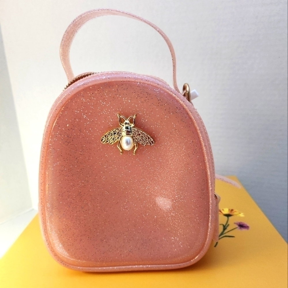 NWT Sparkled Peach Mini Crossbody Bag w/ Double Zip closure